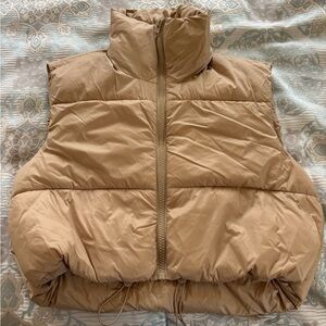 Tan Cropped Puffer Vest